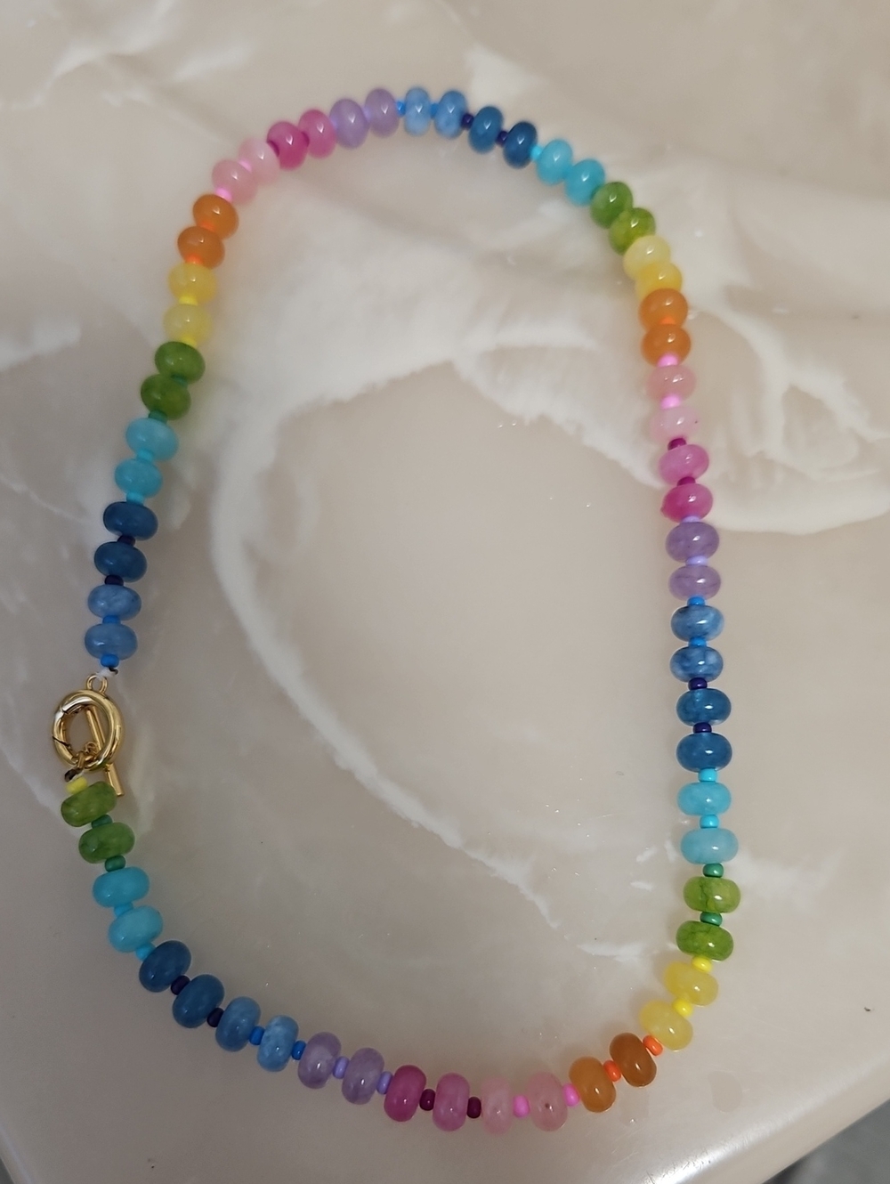 Gold Clasp Rainbow Beaded Necklace - Multicolor